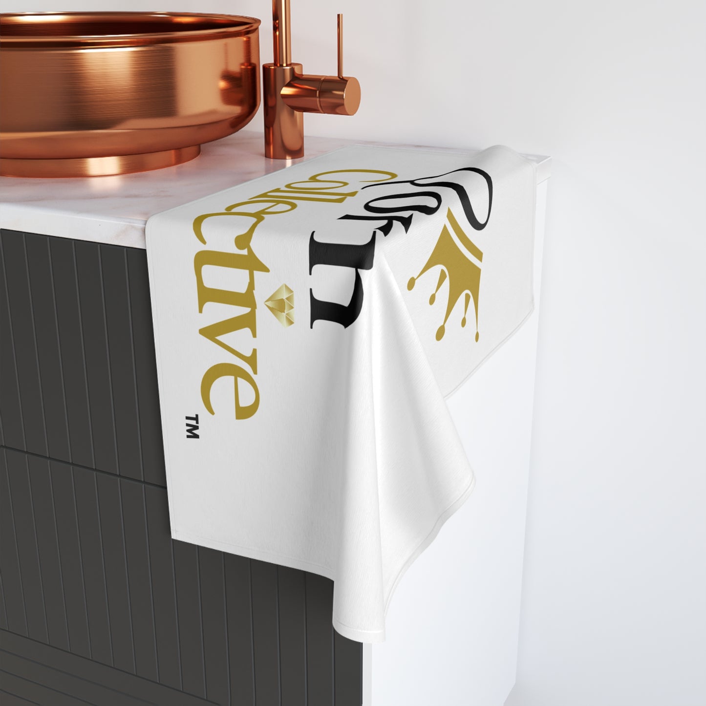 Qorn Collective Crown Logo Hand Towel — Gold & Black Decorative Kitchen/Guest Towel