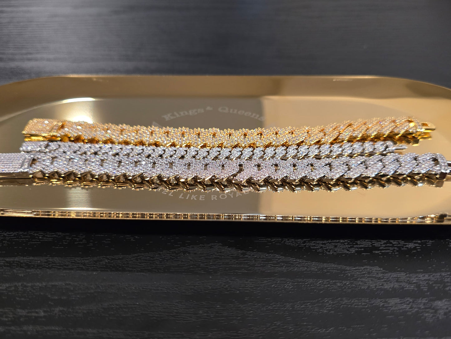 (2)Luxury 14mm 2-Row & 1-Row Cuban Bracelet Trio | 18K Gold & White Gold Plated 5A VVS CZ
