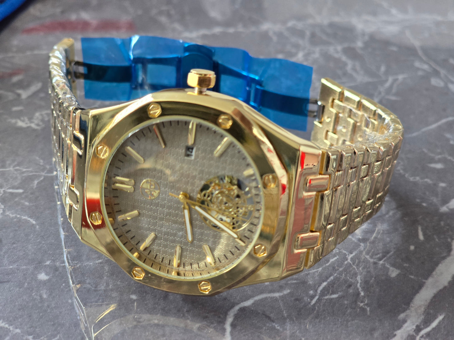 Luxury Style 45mm Case Open Heart QUARTZ WATCH Stainless Steel Water-Resistant