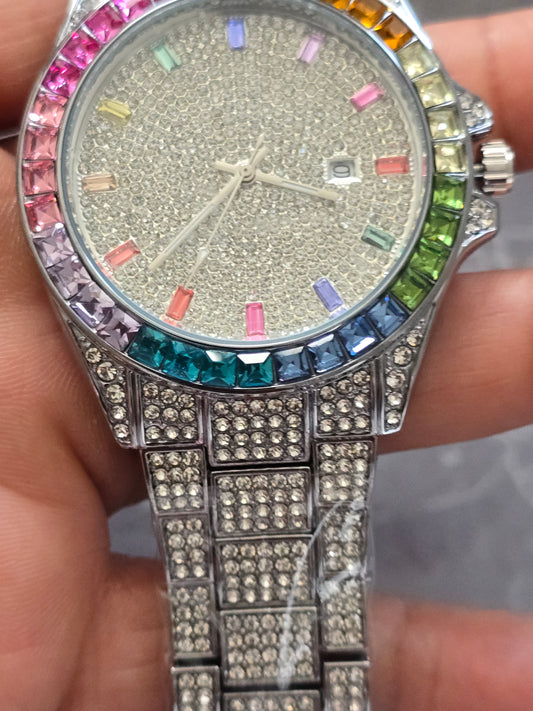 41mm Premium VVS CZ Rainbow Bezel Iced-Out Watch
