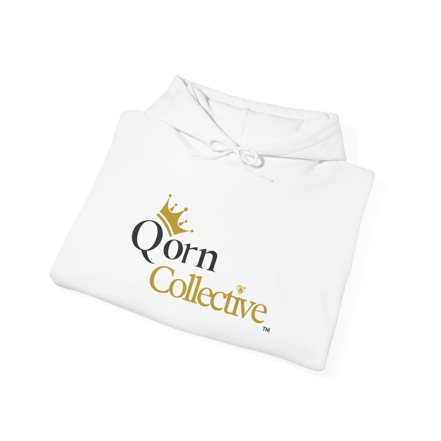 Qorn Collective Logo Hoodie — White Crown Graphic Pullover