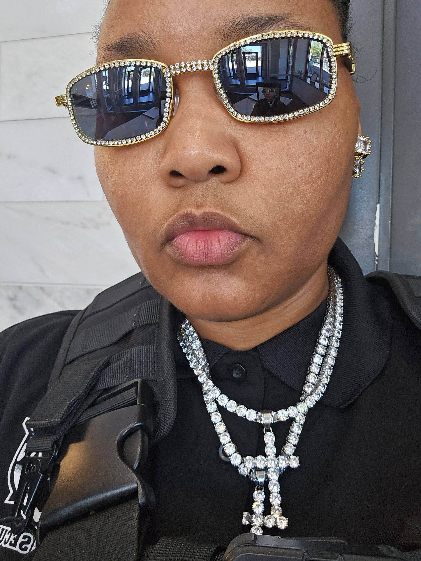 Gold Square Sunglasses VVS CZ Stones with Case. Iced out bling vvs cz.