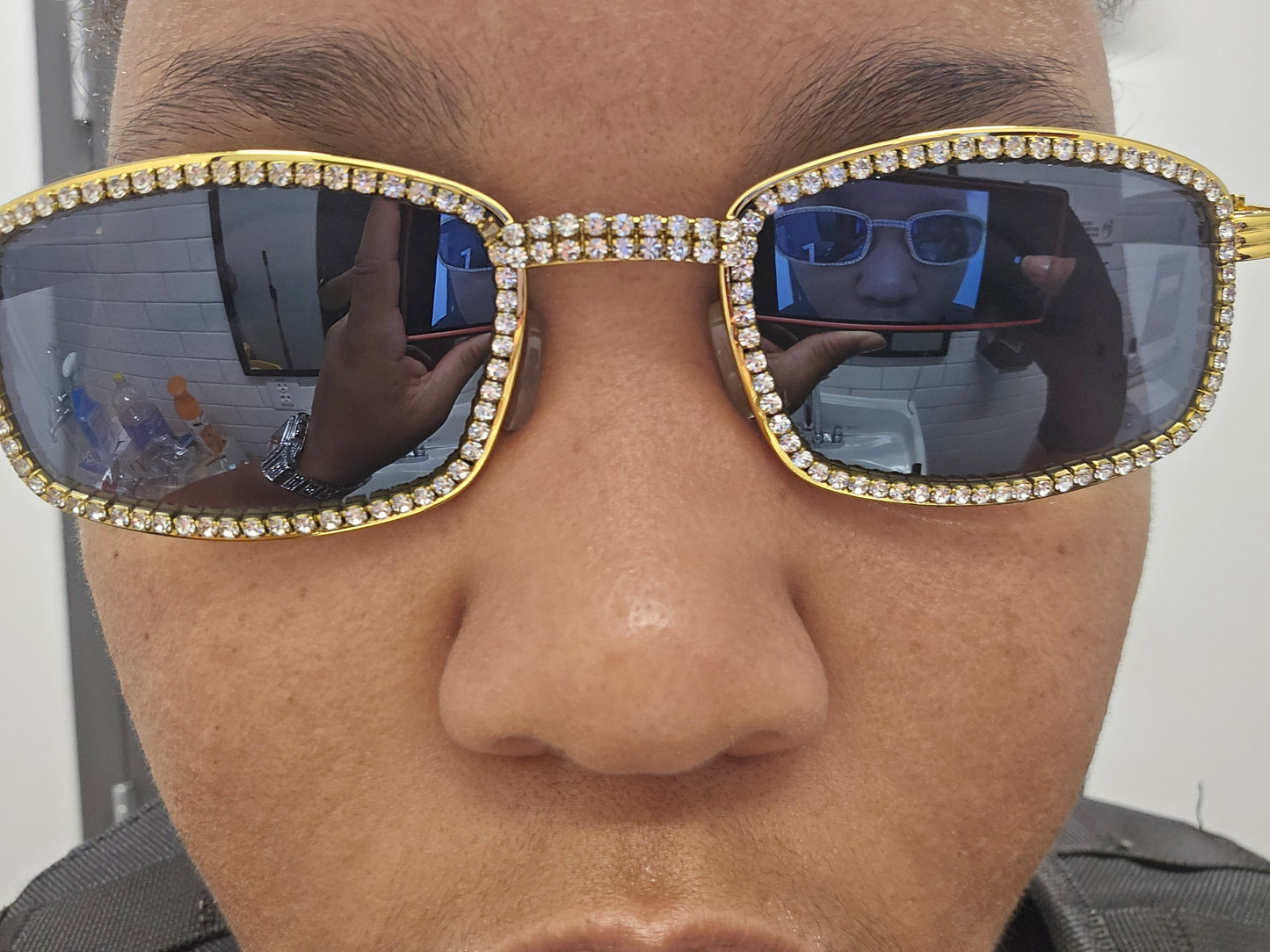 Gold Square Sunglasses VVS CZ Stones with Case. Iced out bling vvs cz.