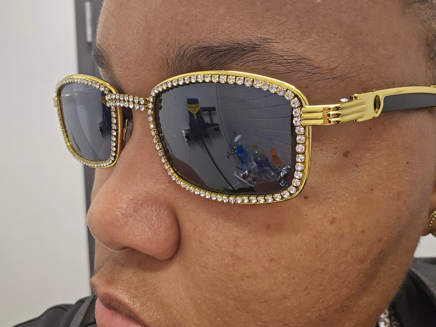 Gold Square Sunglasses VVS CZ Stones with Case. Iced out bling vvs cz.