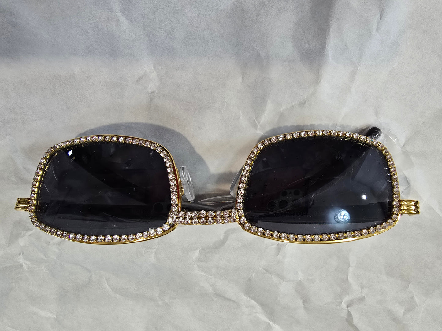 Gold Square Sunglasses VVS CZ Stones with Case. Iced out bling vvs cz.