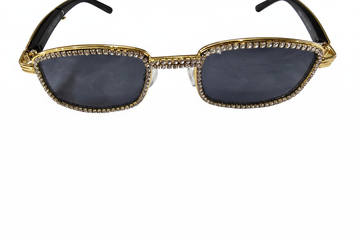 Gold Square Sunglasses VVS CZ Stones with Case. Iced out bling vvs cz.