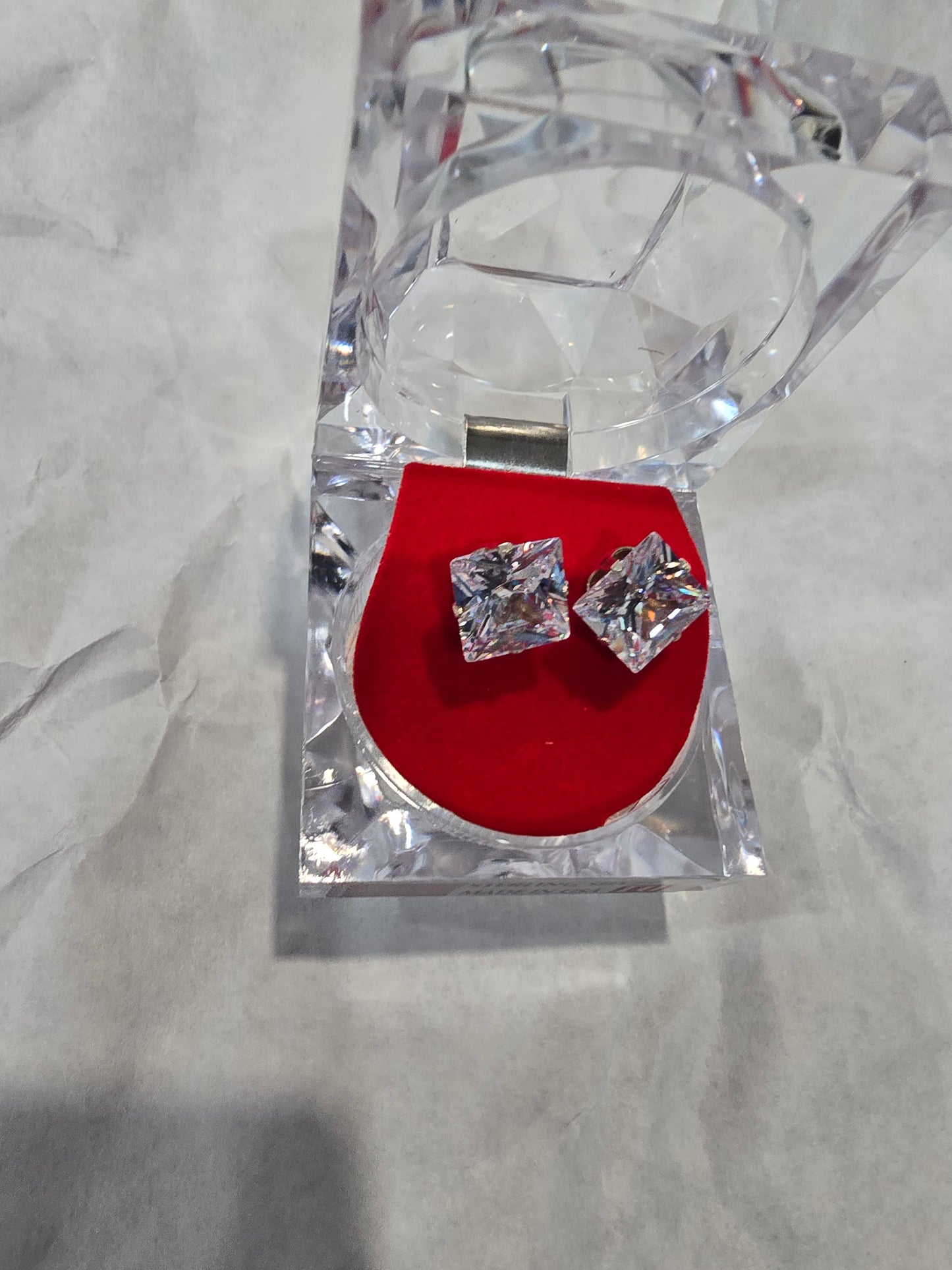 10mm Sterling Silver Stud Earrings with Princess-Cut Cubic Zirconia (CZ) stones