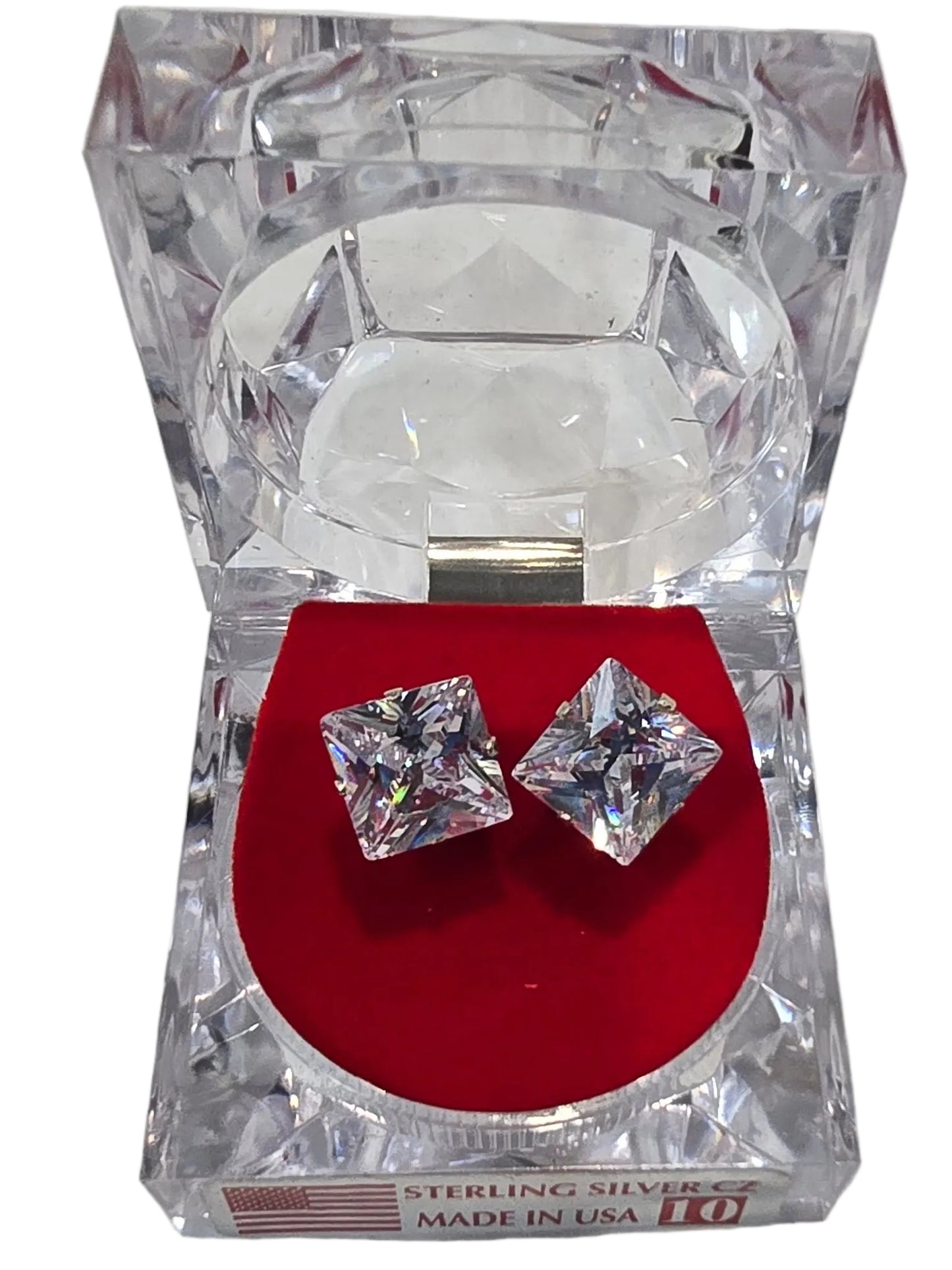 10mm Sterling Silver Stud Earrings with Princess-Cut Cubic Zirconia (CZ) stones