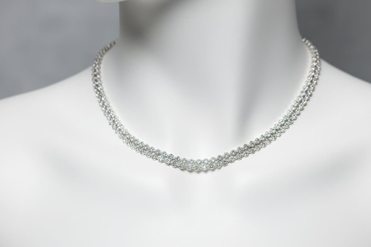 925 Sterling Silver Twisted Rock 1.5mm Necklace. Shiny Crystals!