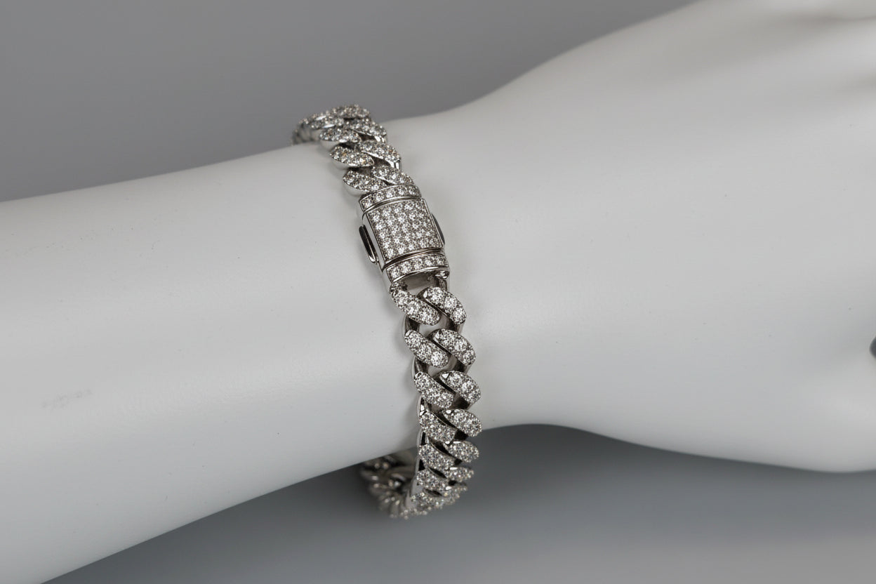 The Signture "Qorn"Essential 8mm Miami Cuban Iced-Out High Shine Links.5X PLATING