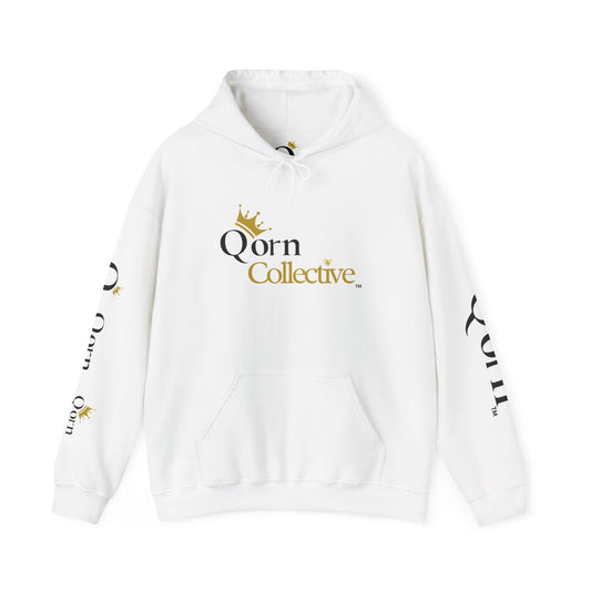 Qorn Collective Logo Hoodie — White Crown Graphic Pullover
