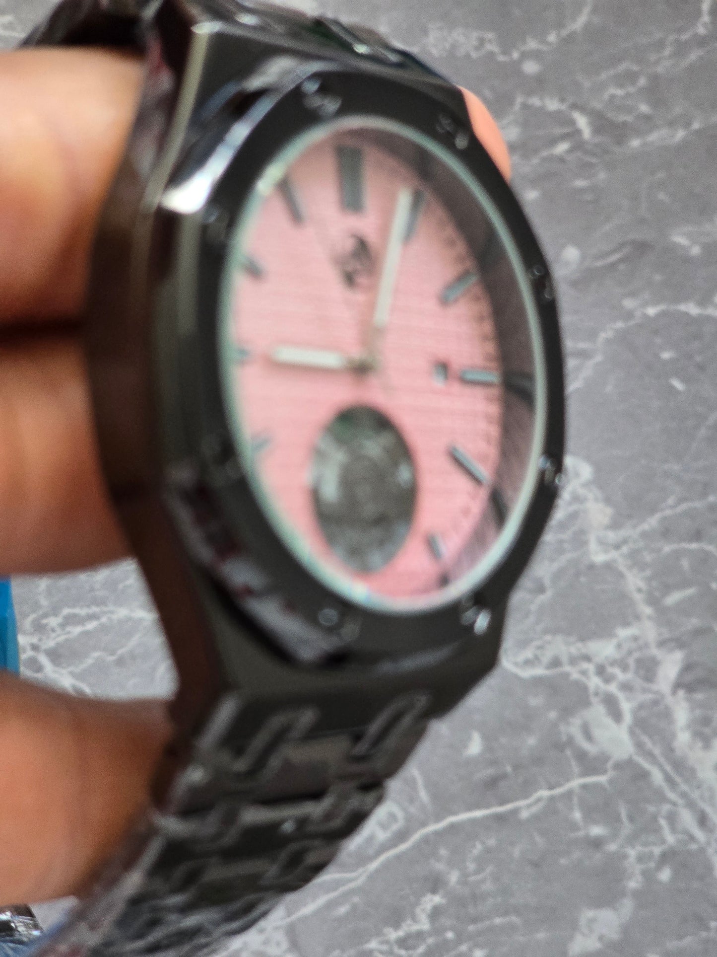 Luxury Style 45mm Case Open Heart  QUARTZ WATCH Stainless Steel Water-Resistant