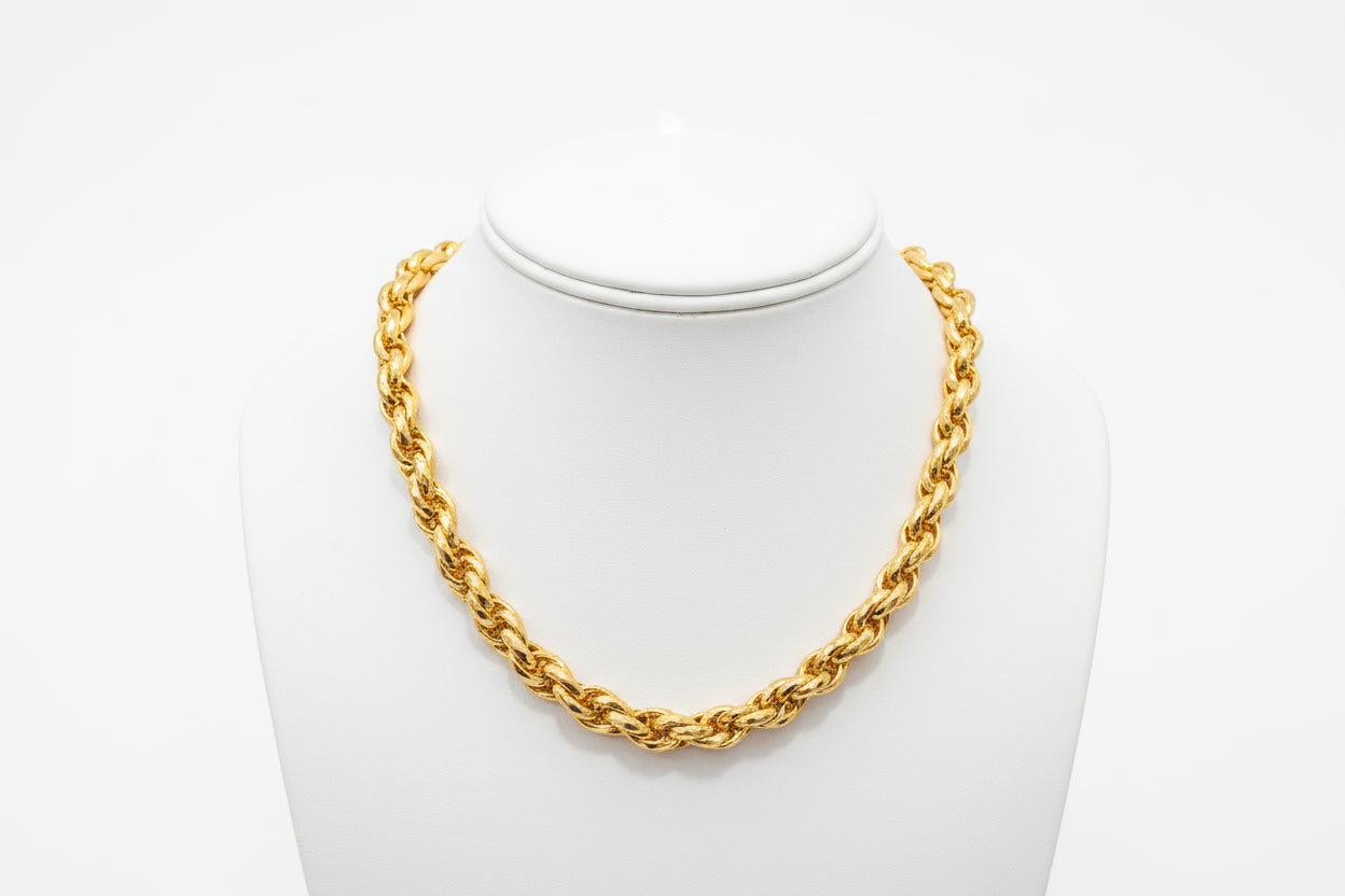 Bold 14K Gold Plated 7.5mm Rope Chain Necklace - 24 Inch Stainless Steel