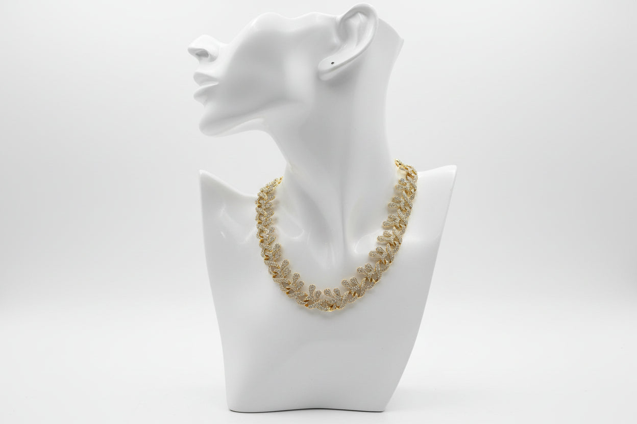 Unique Iced Out Vine Link Chain  20" VVS CZ Gold Plated.
