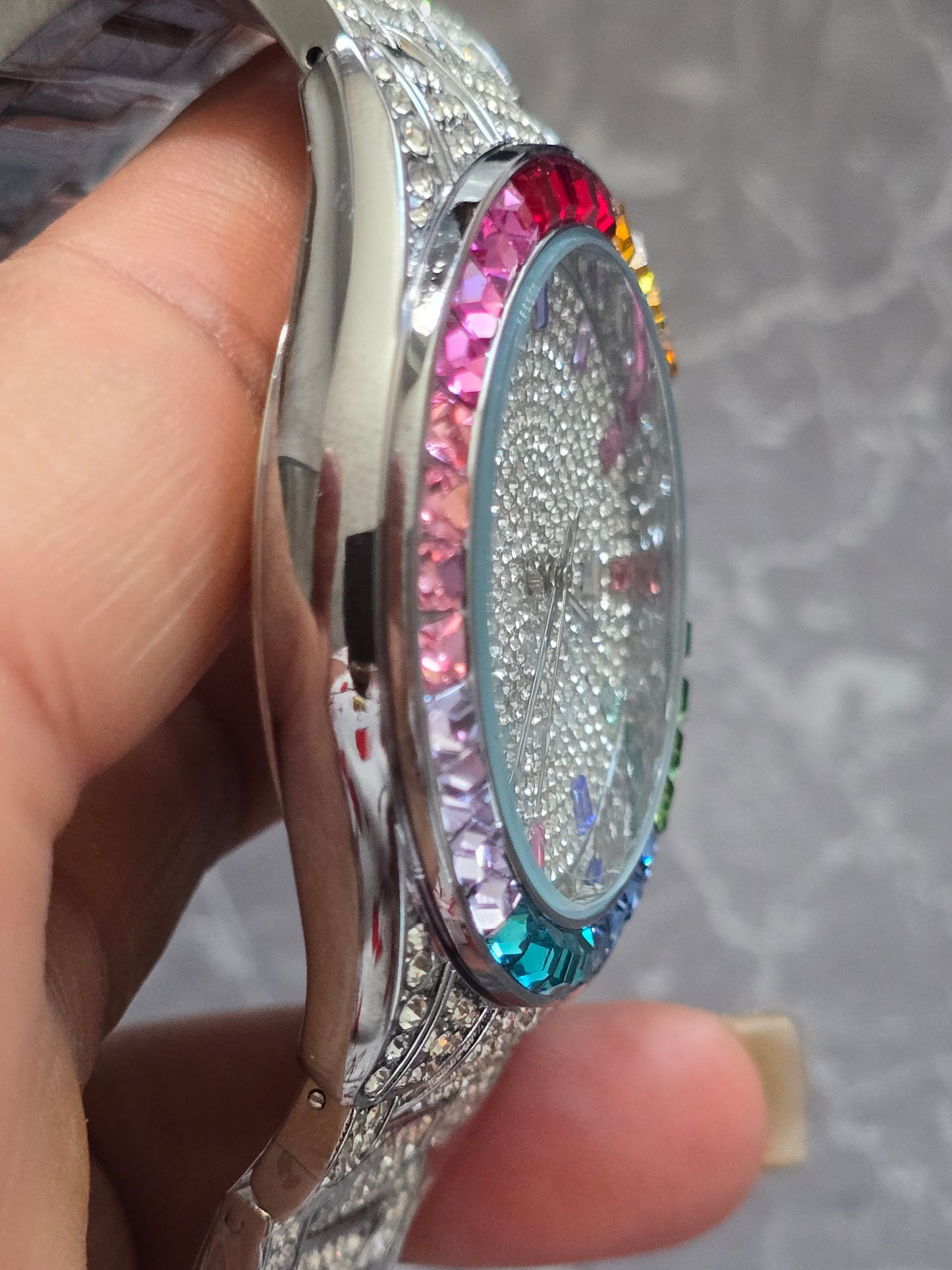 41mm Premium VVS CZ Rainbow Bezel Iced-Out Watch