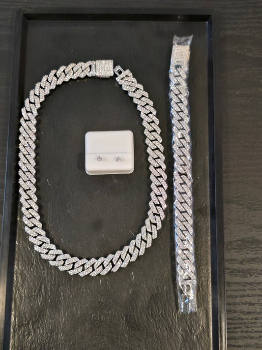Father's Day Drip Tray Qorn Collective Signature  White Gold 14mm 2-Row Cuban Set & 1.56 CTW(7mm) Moissanite Studs