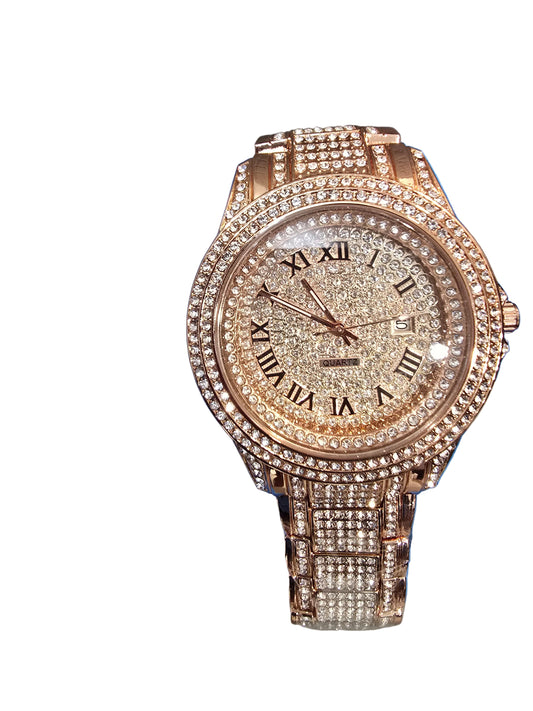 Bling Luxury Iced Out 45mm Rose Gold CZ Watch | Quartz Movement. CZ Flooded. SS
