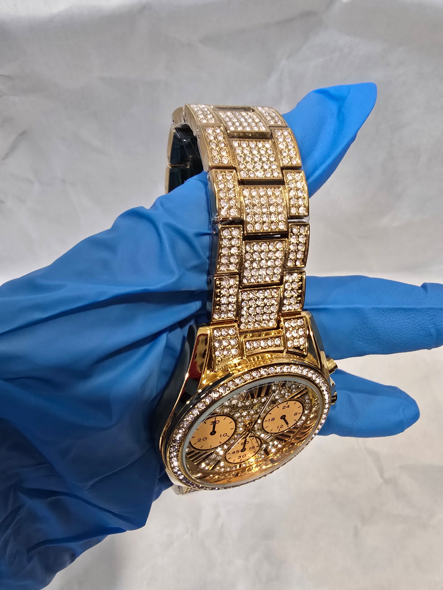 Iced-Out Gold-Tone Chronograph Style Watch - VVS CZ, 42mm Case