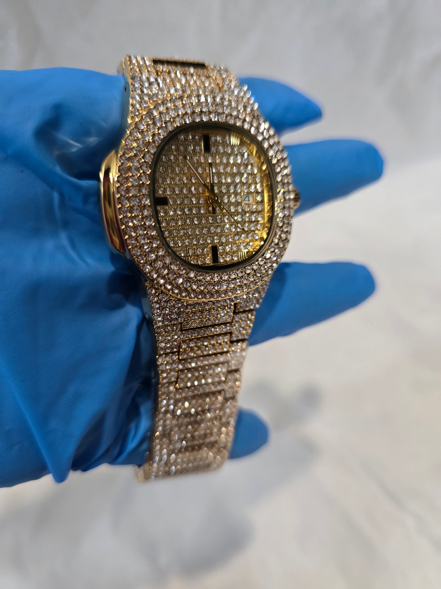 FULLY ICED OUT Gold Over Copper VVS CZ ,  42mm Case,Stainless Steel Back