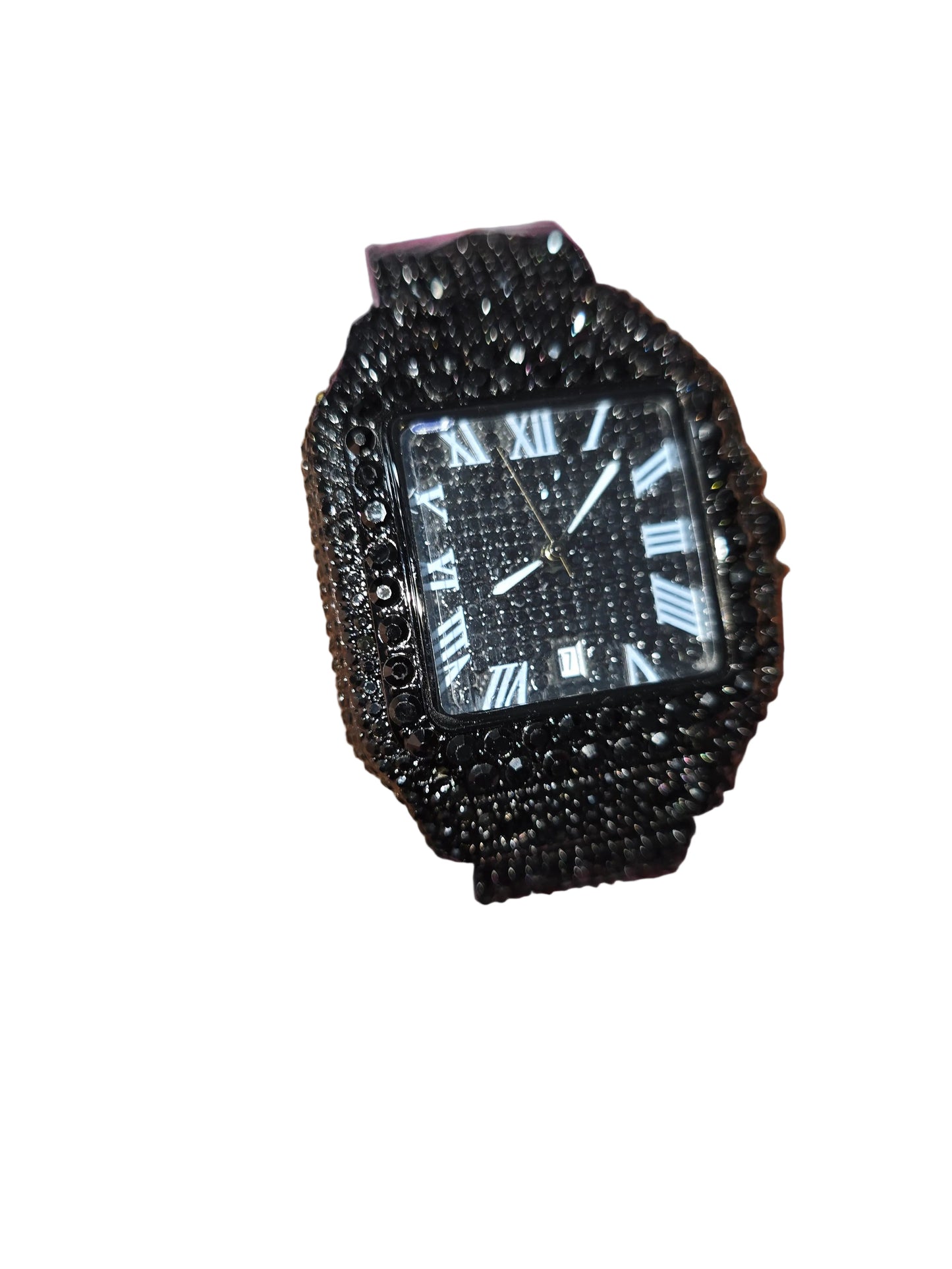 Black Iced Out 43m Vvs Timepeice Stainless Steel, Water-resistant Roman Numeral