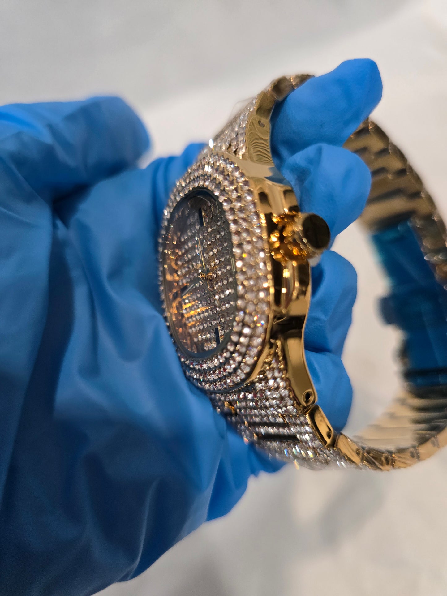 FULLY ICED OUT Gold Over Copper VVS CZ ,  42mm Case,Stainless Steel Back