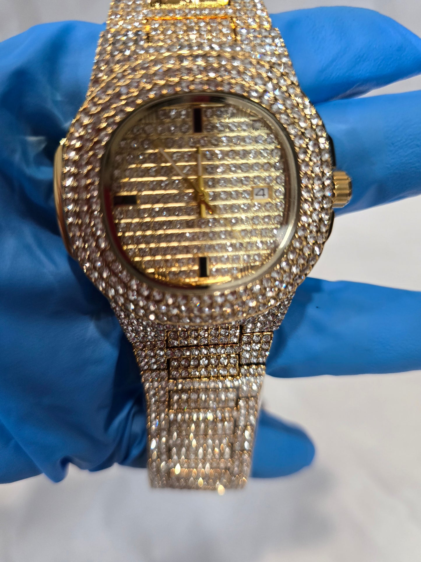 FULLY ICED OUT Gold Over Copper VVS CZ ,  42mm Case,Stainless Steel Back