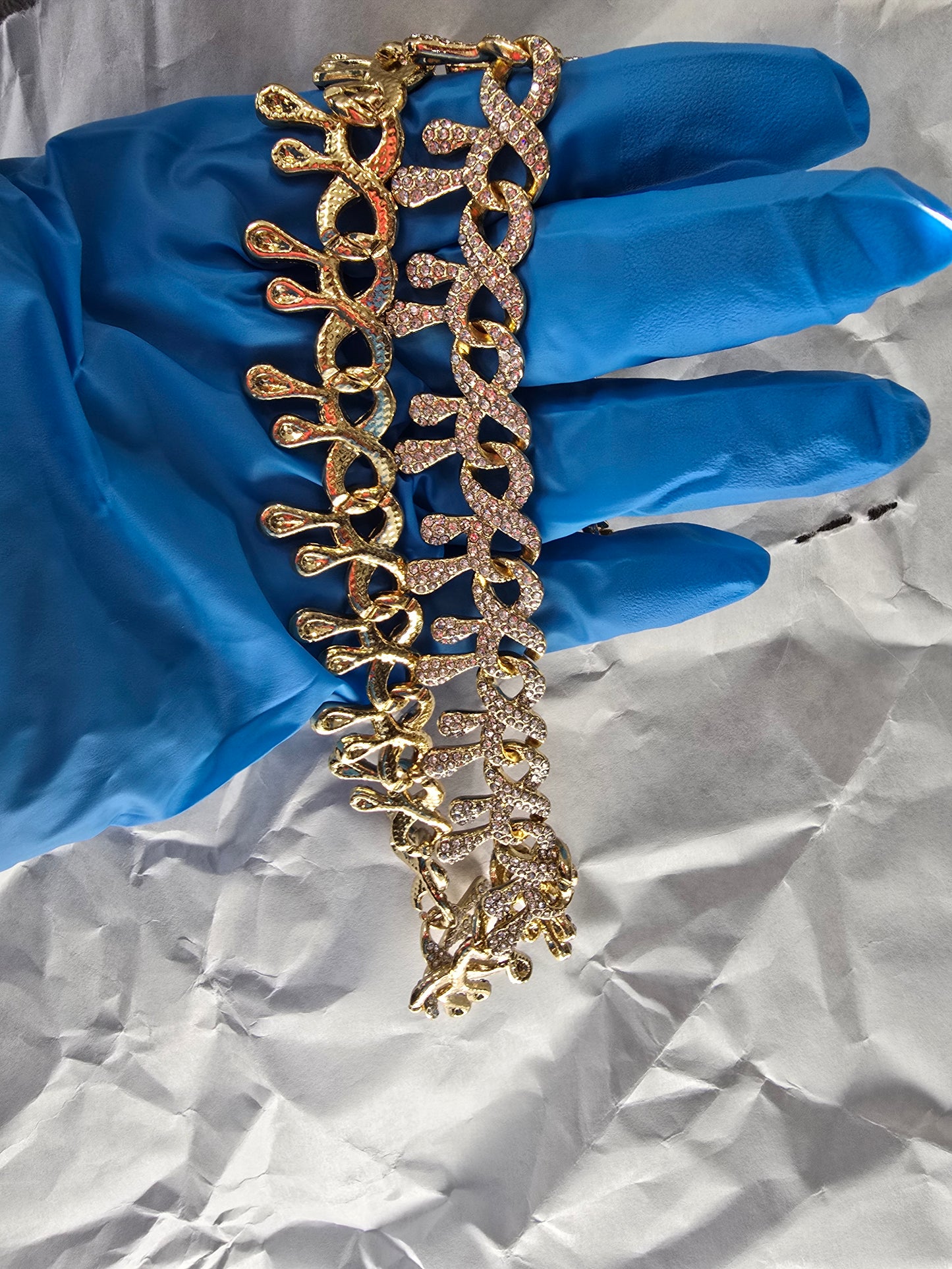 Unique Iced Out Vine Link Chain  20" VVS CZ Gold Plated.