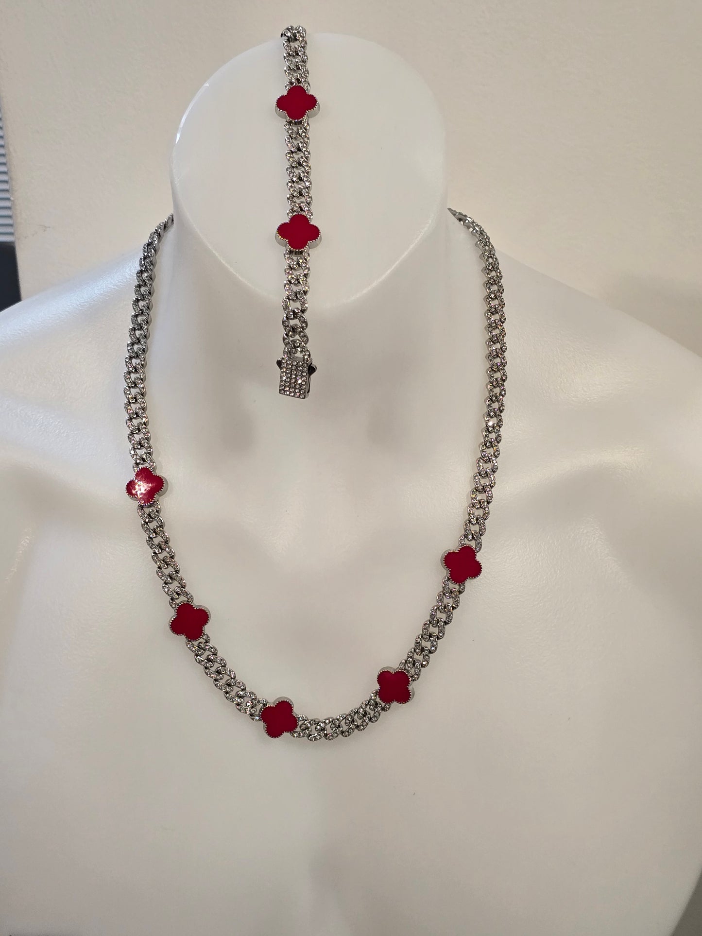 ICED OUT 24inch Red Clover Necklace