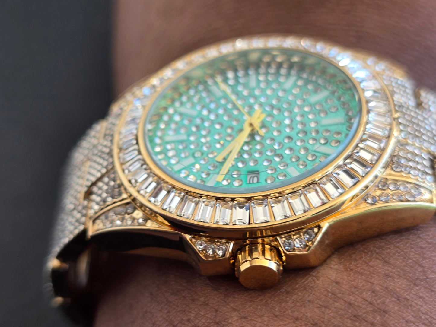 41mm Iced Out Gold Watch VVS CZ Stones Water Resistant Stainless Steel New.