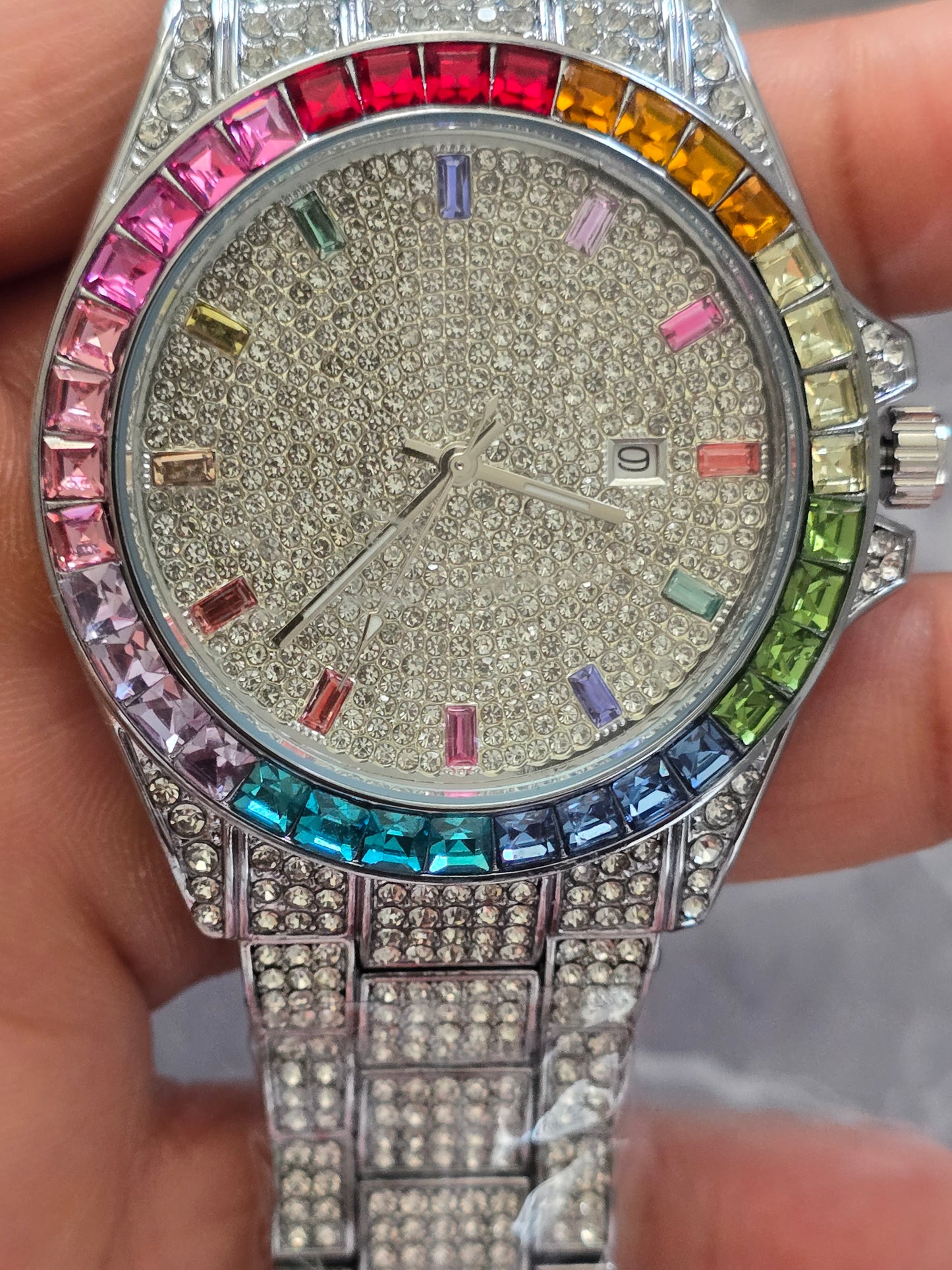41mm Premium VVS CZ Rainbow Bezel Iced-Out Watch