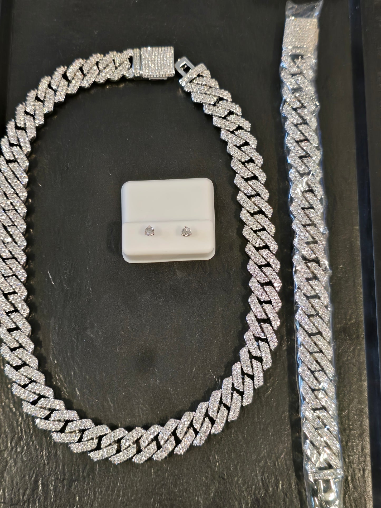 Father's Day Drip Tray Qorn Collective Signature  White Gold 14mm 2-Row Cuban Set & 1.56 CTW(7mm) Moissanite Studs