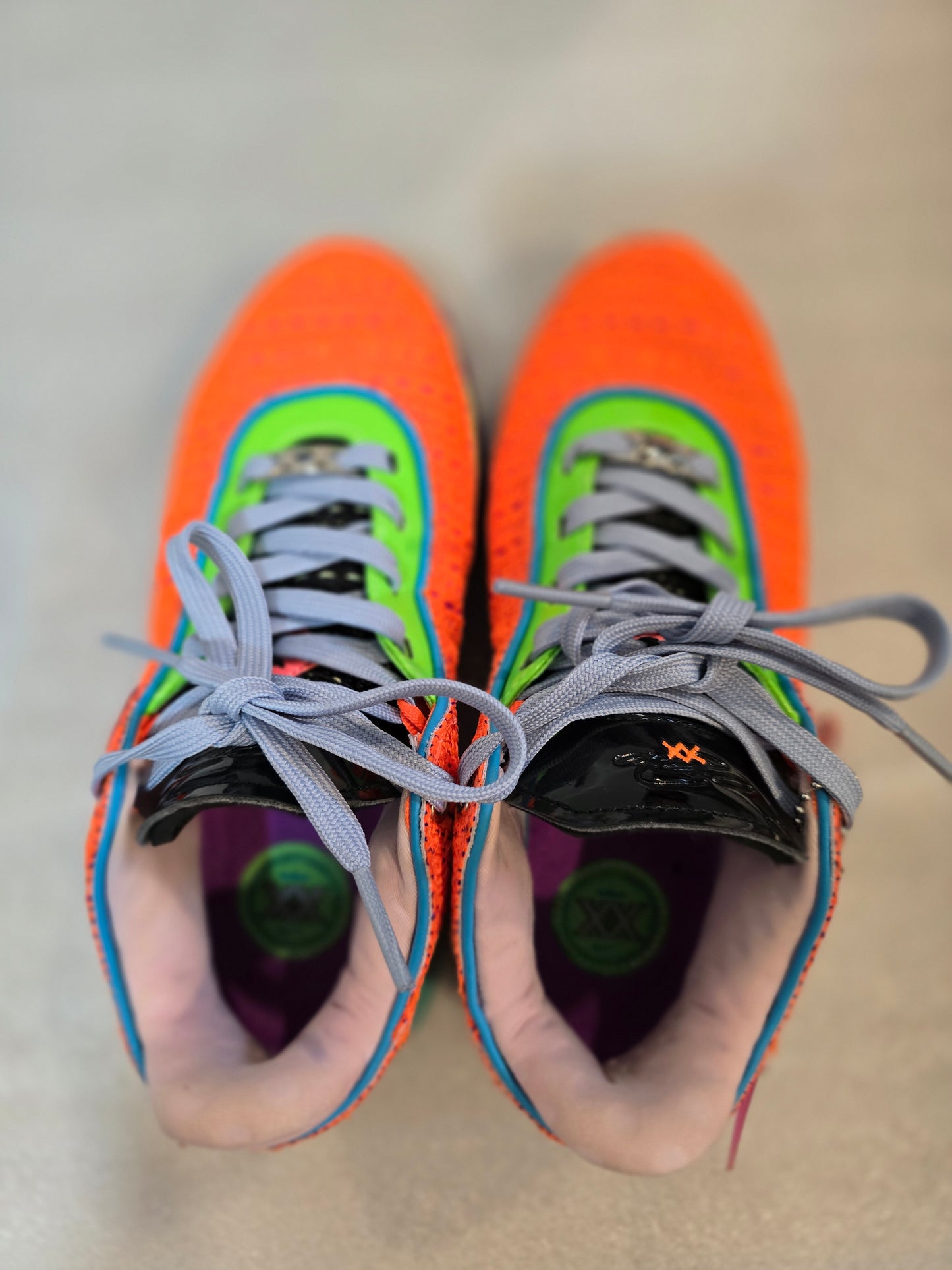 Nike LeBron 20 Chosen 1. Size 5-5.5y Big kids/Women Color:Total Orange-Vivid Purple-Green