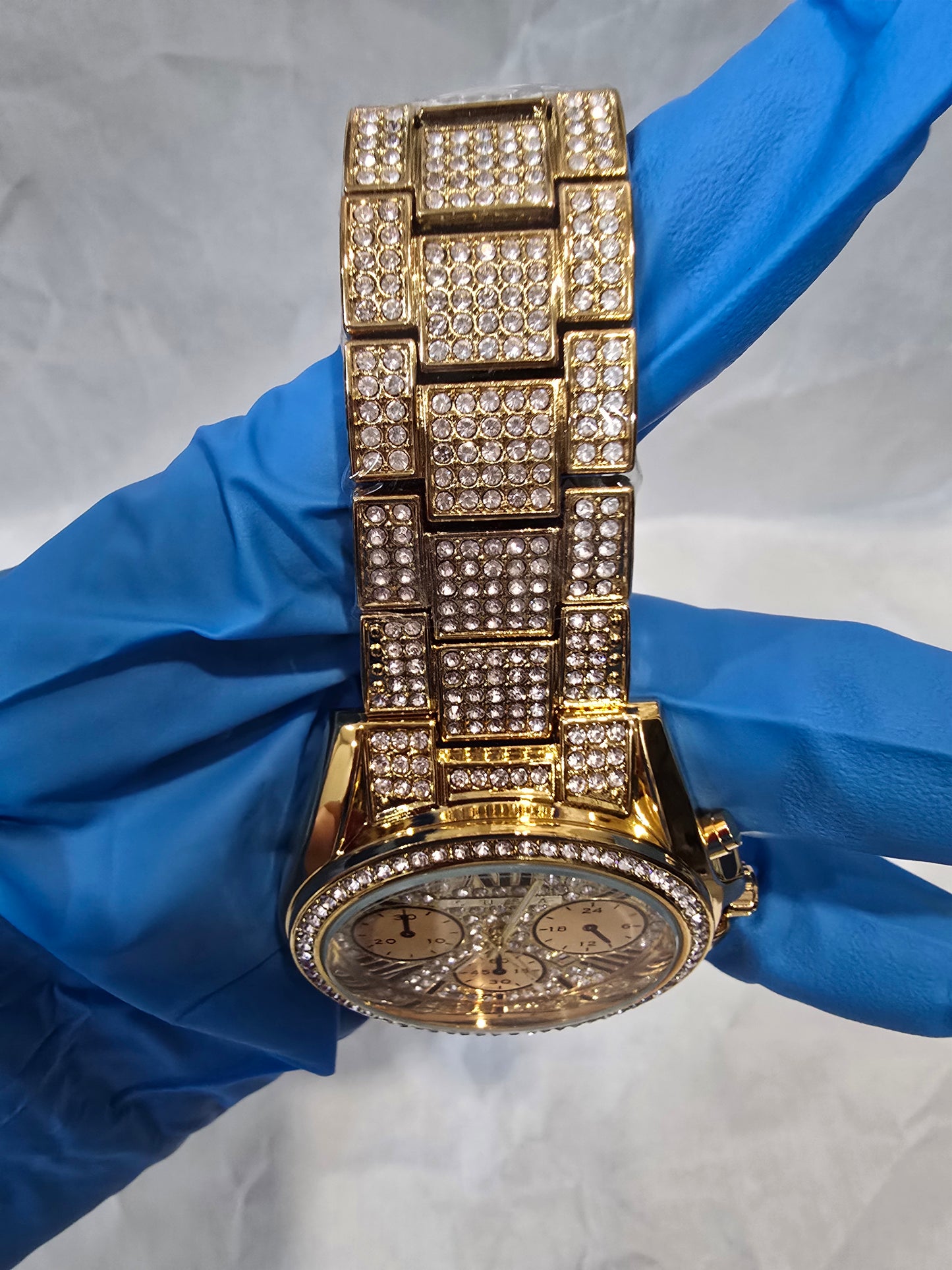 Iced-Out Gold-Tone Chronograph Style Watch - VVS CZ, 42mm Case