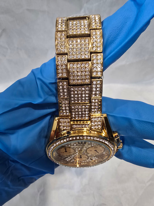 Iced-Out Gold-Tone Chronograph Style Watch - VVS CZ, 42mm Case