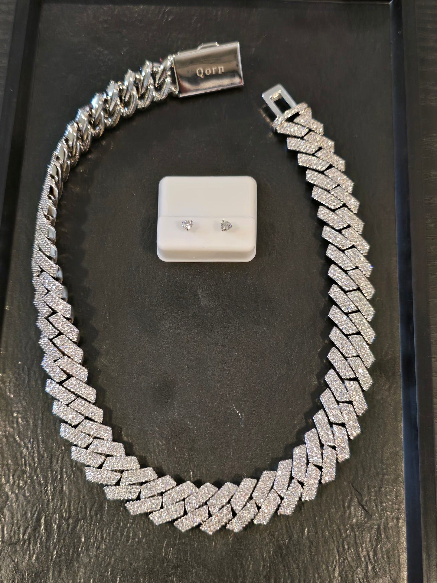 Father's day drip tray Qorn Collective Exclusive Sample: 16mm 3-Row Cubana & Moissanite Stud Set