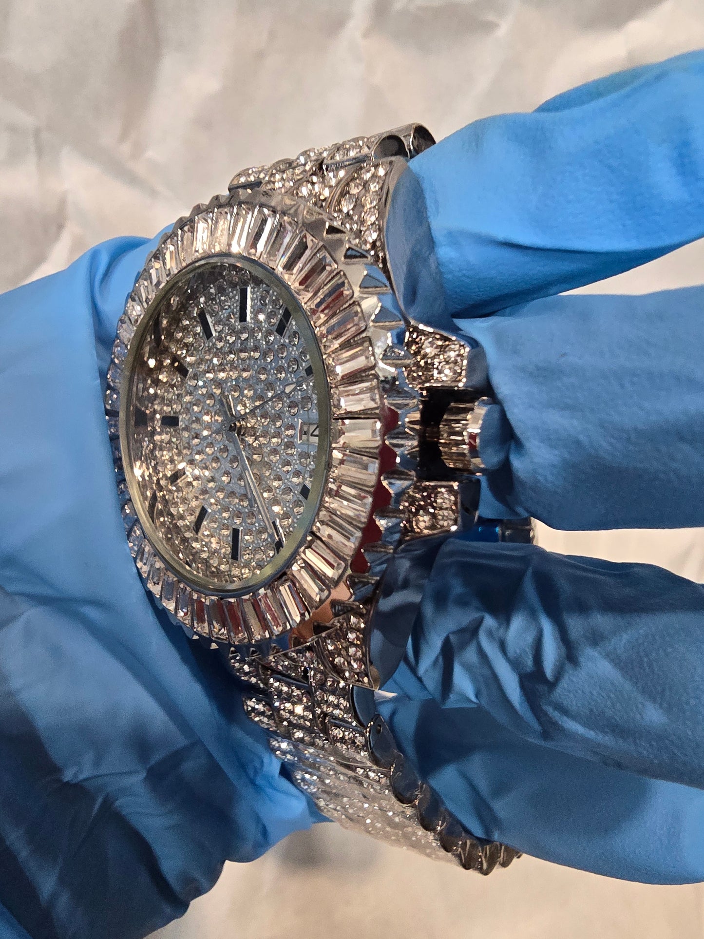 Bezel Bling King  Iced Out Watch - Silver Tone VVS CZ 40mm Rotating Bezel