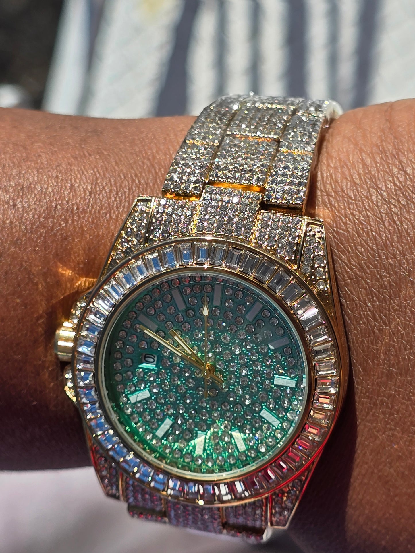 41mm Iced Out Gold Watch VVS CZ Stones Water Resistant Stainless Steel New.