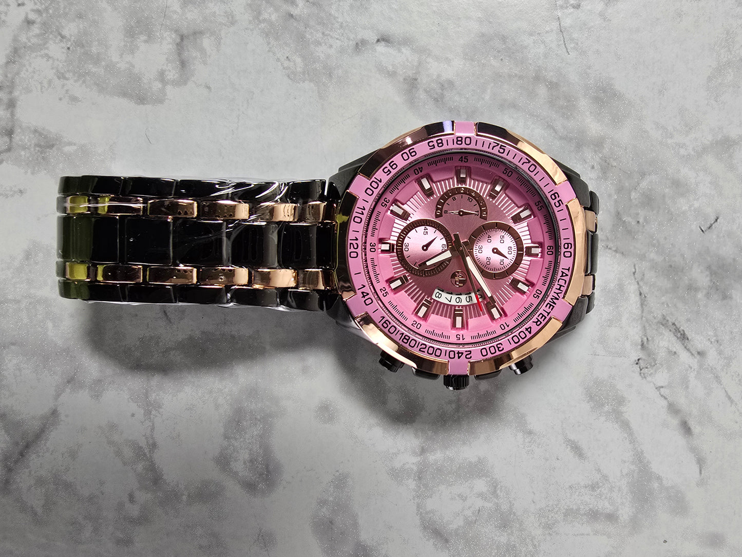 45mm Chronograph-Style Watch with Tachymeter Bezel.