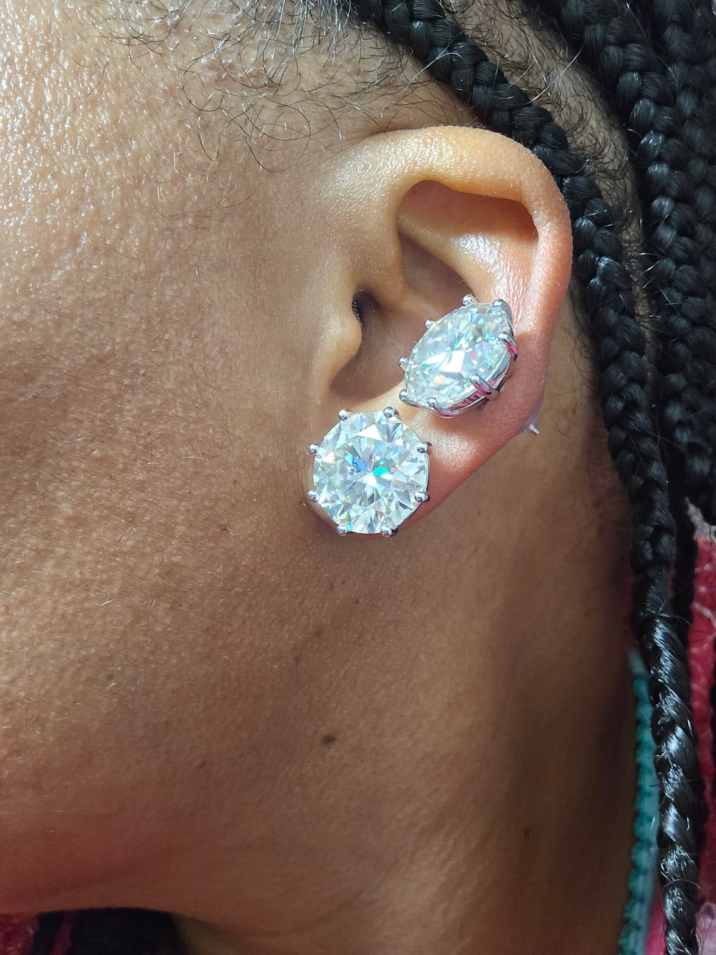 JUMBO 24ct Moissanite Stud Earrings 15mm D VVS1 925 Silver GRA Certified 8-Prong