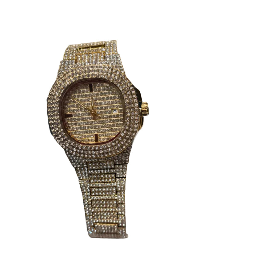 FULLY ICED OUT Gold Over Copper VVS CZ ,  42mm Case,Stainless Steel Back
