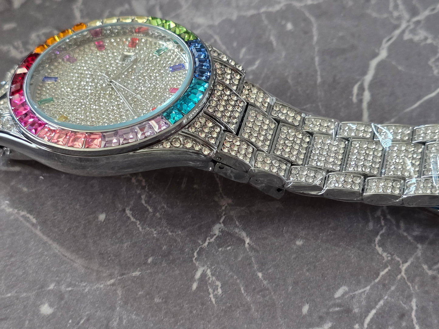 41mm Premium VVS CZ Rainbow Bezel Iced-Out Watch