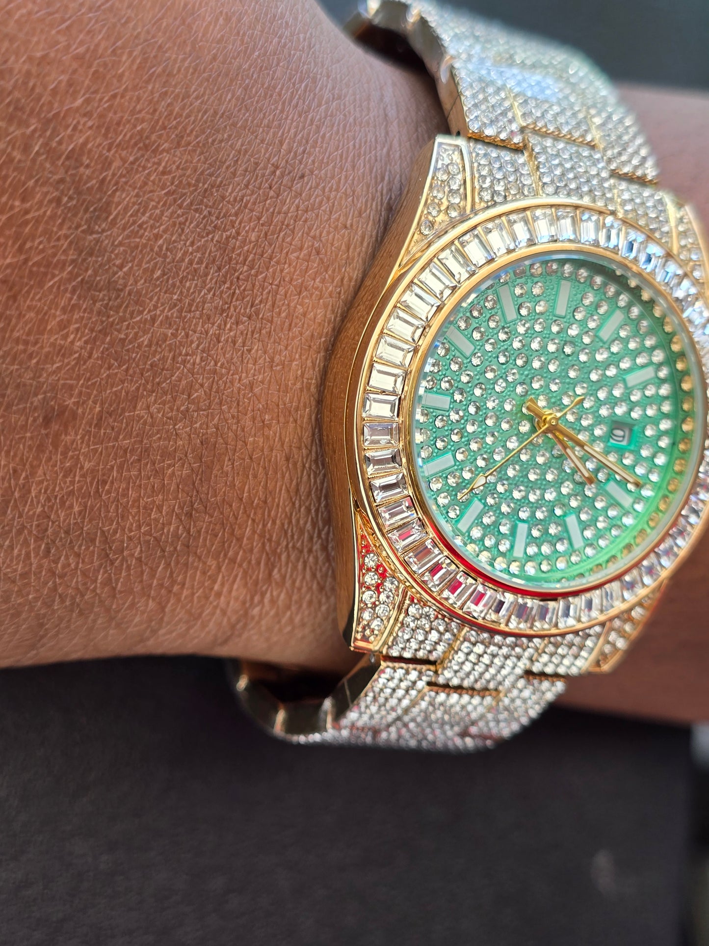41mm Iced Out Gold Watch VVS CZ Stones Water Resistant Stainless Steel New.