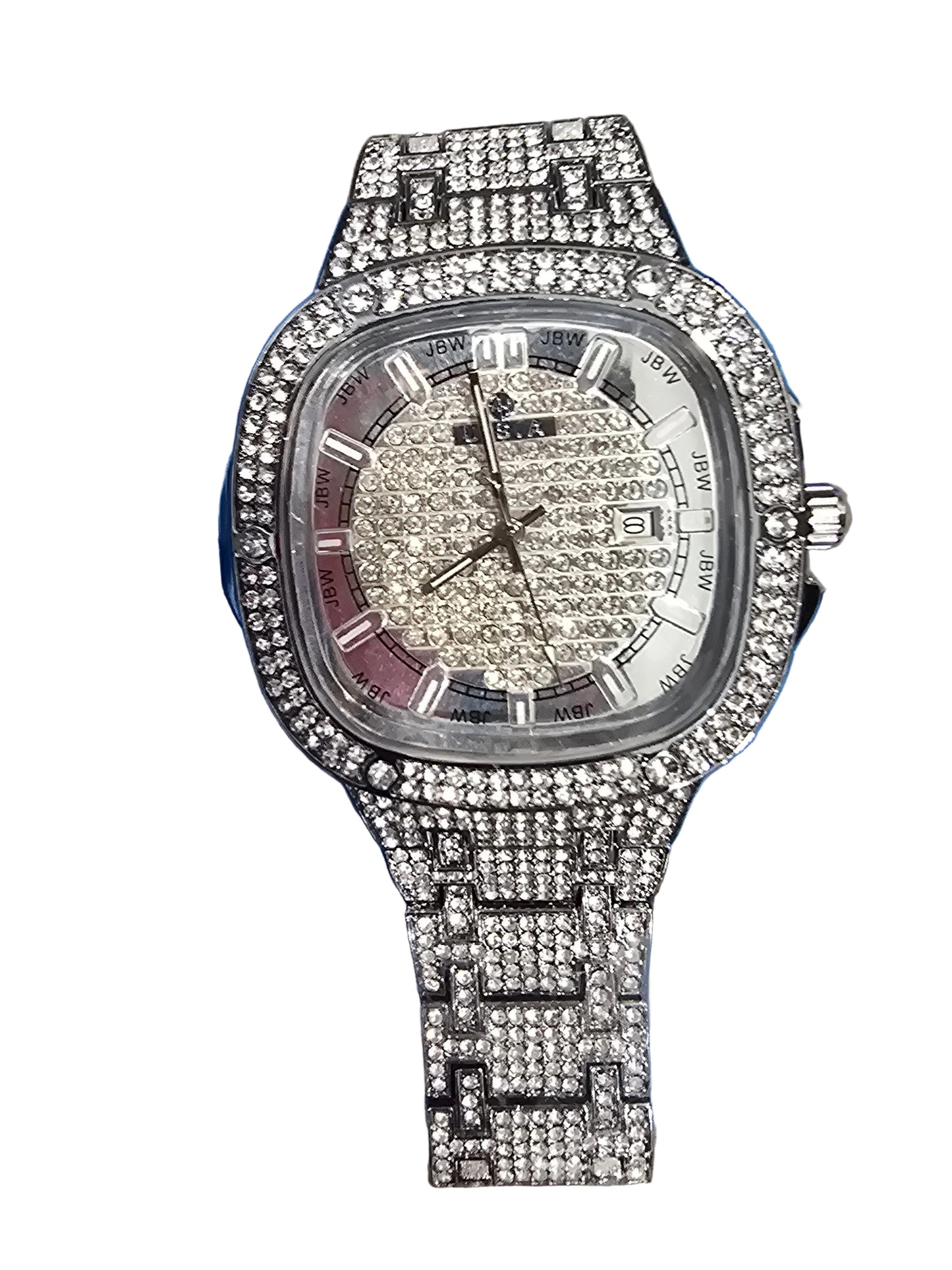 42MM Iced Out Statement Watch - VVS CZ Stones - Silver Over Copper ,SS