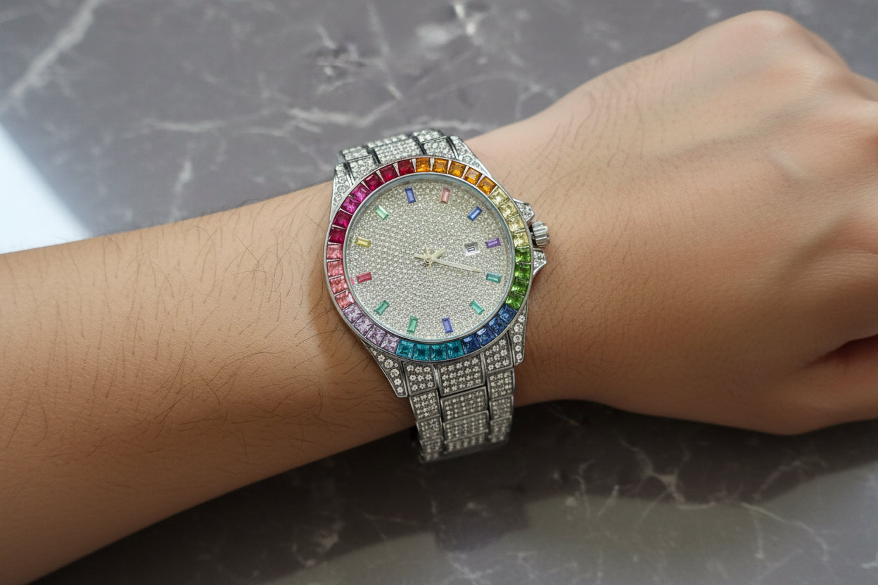 41mm Premium VVS CZ Rainbow Bezel Iced-Out Watch