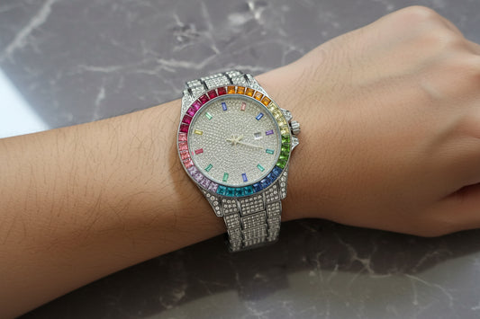 41mm Premium VVS CZ Rainbow Bezel Iced-Out Watch