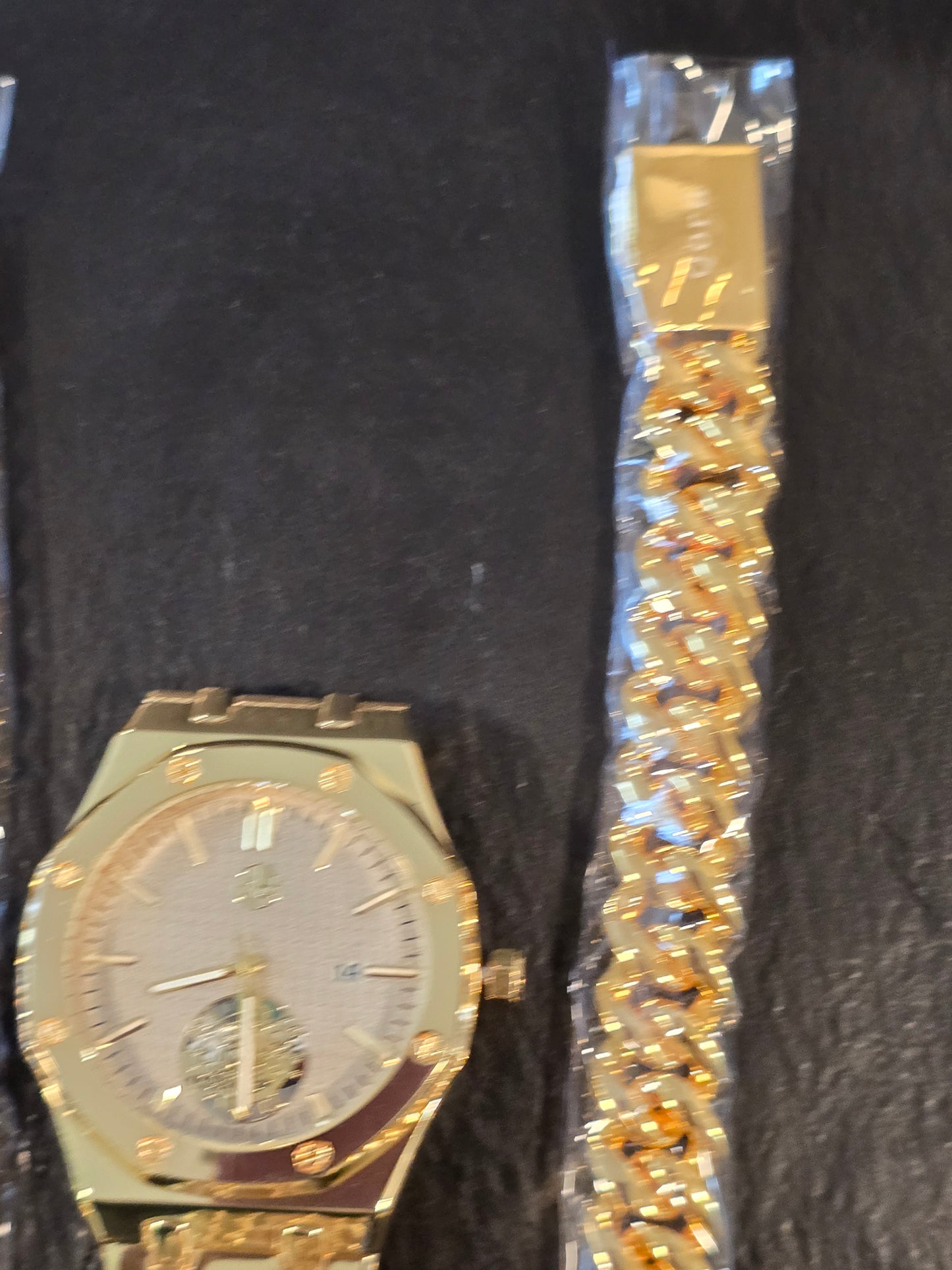 Father’s Day Drip Tray Qorn Collective Signature Gold : Open Heart Watch & Cuban Bracelet Set