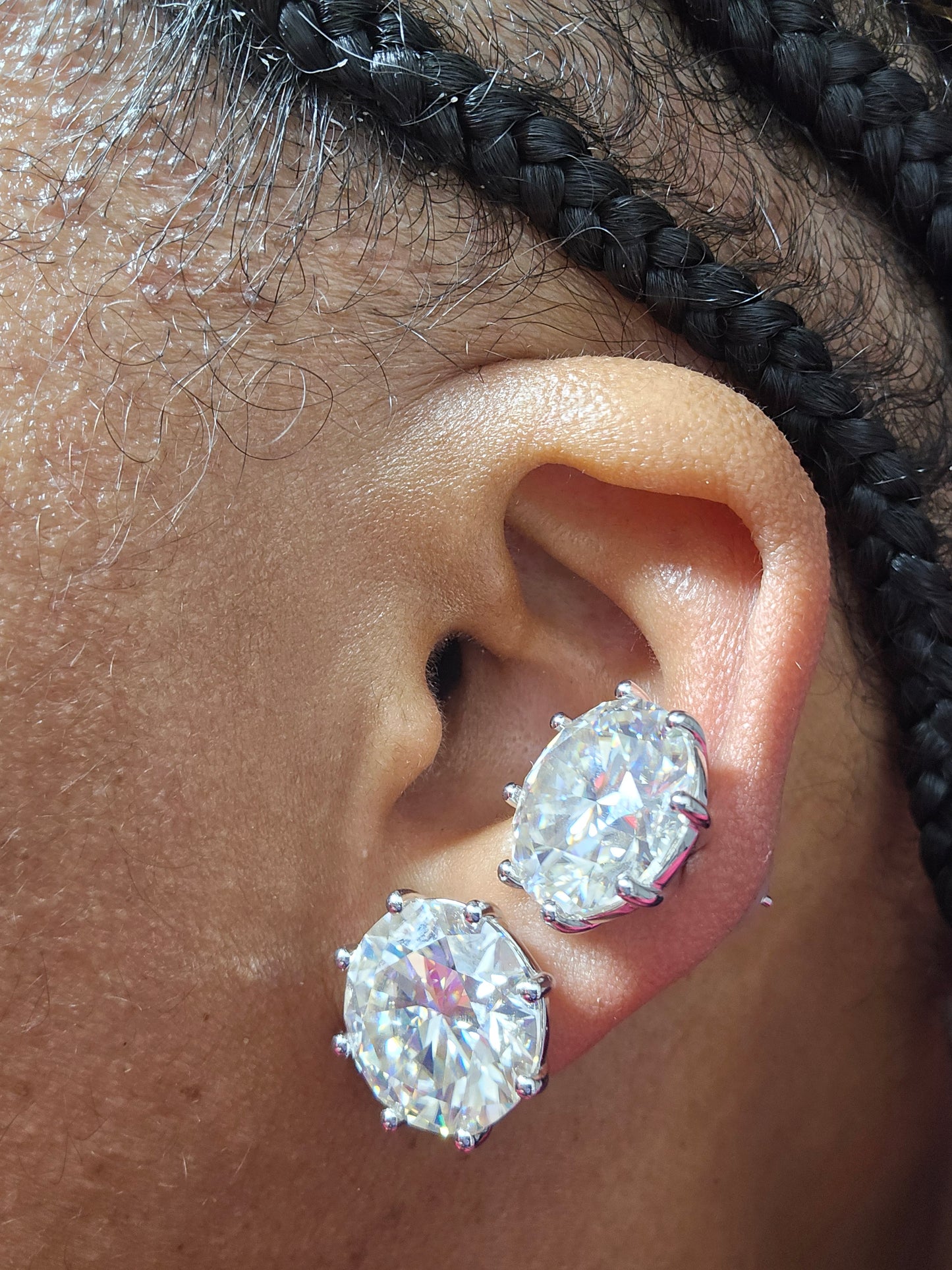 JUMBO 24ct Moissanite Stud Earrings 15mm D VVS1 925 Silver GRA Certified 8-Prong