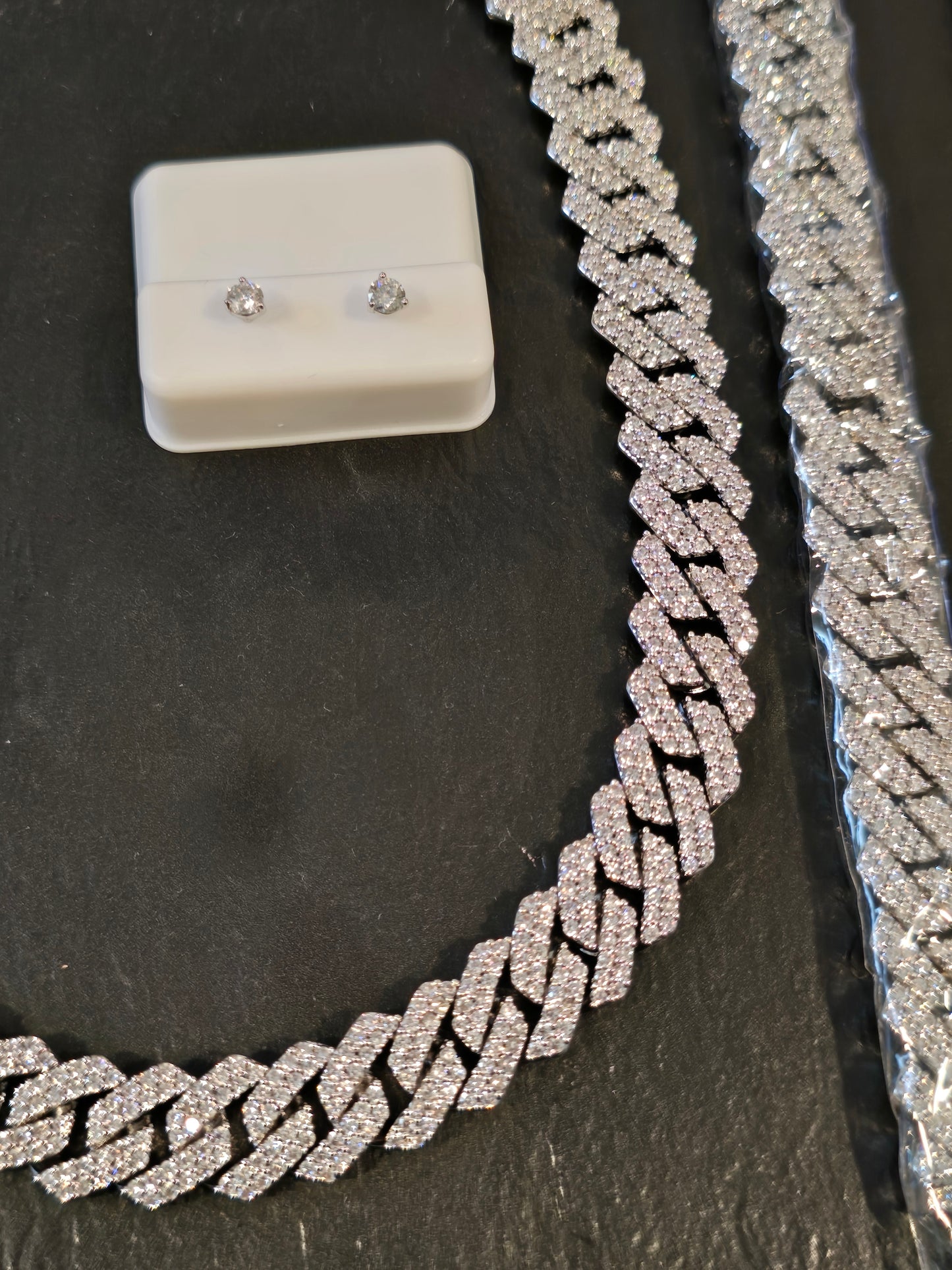 Father's Day Drip Tray Qorn Collective Signature  White Gold 14mm 2-Row Cuban Set & 1.56 CTW(7mm) Moissanite Studs