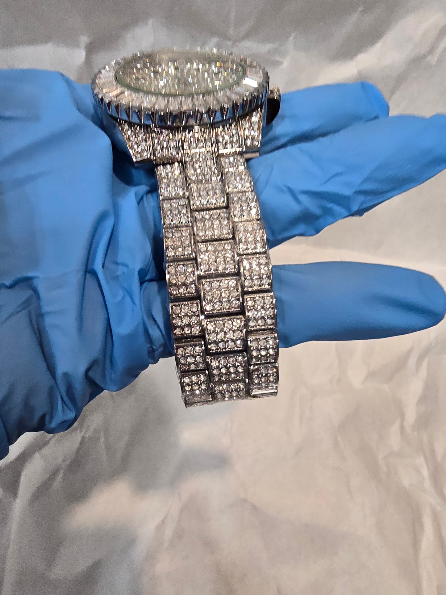 Bezel Bling King  Iced Out Watch - Silver Tone VVS CZ 40mm Rotating Bezel