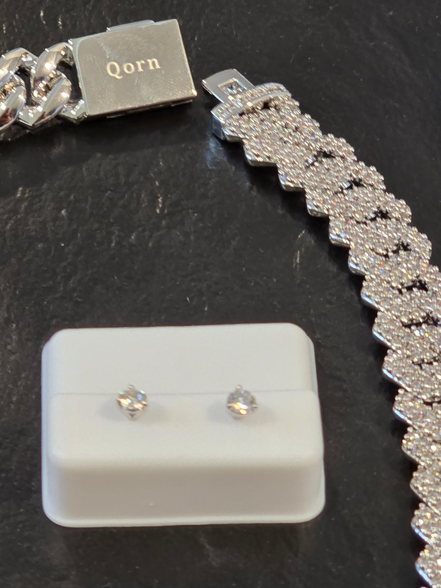 Father's Day Drip Tray Qorn Collective Signature  White Gold 14mm 2-Row Cuban Set & 1.56 CTW(7mm) Moissanite Studs